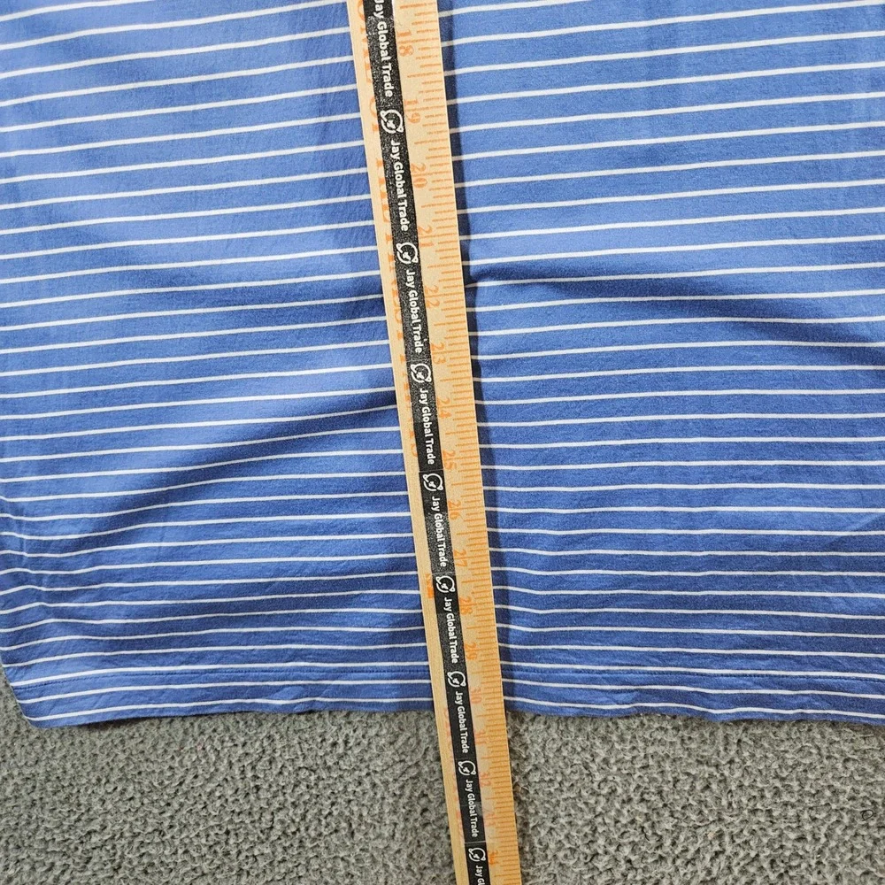 Polo Ralph Lauren Mens Blue White Striped Pima Cotton Polo Shirt Yellow Pony‎ L